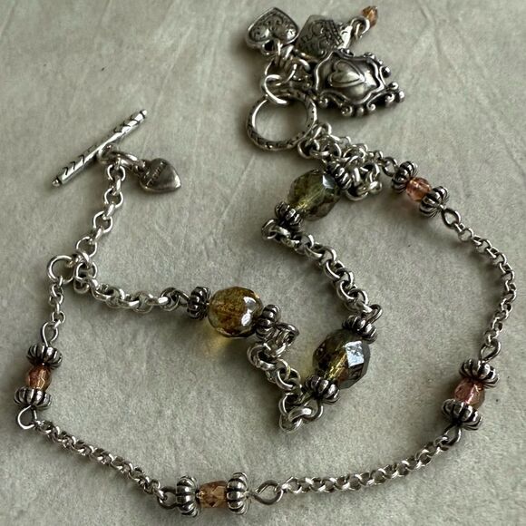 Brighton Heart Charm Bracelet Beaded Double Strand Toggle Clasp 8” - Picture 5 of 17